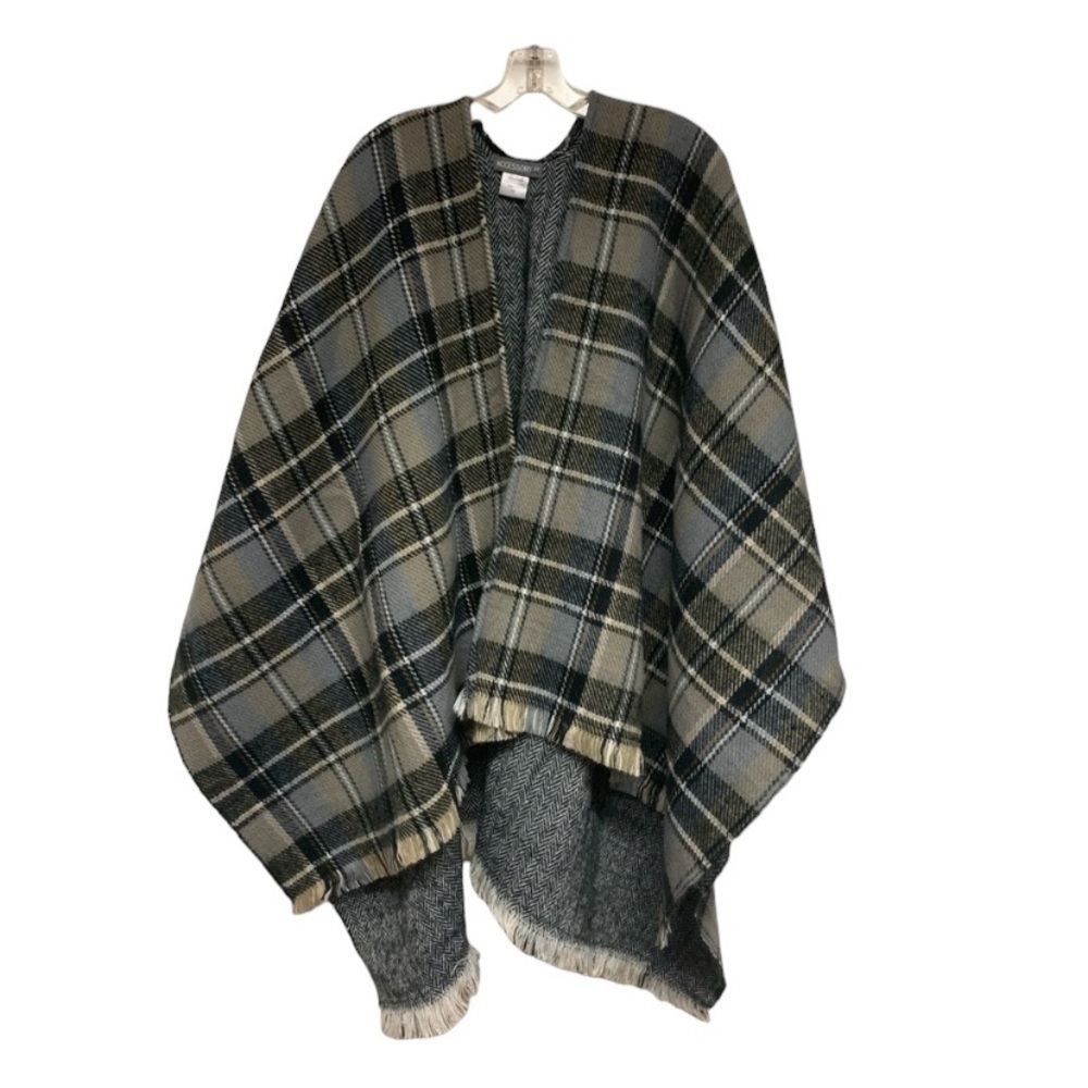 Blanket wrap poncho shawl extra large one size long wide layer fringe plaid EUC